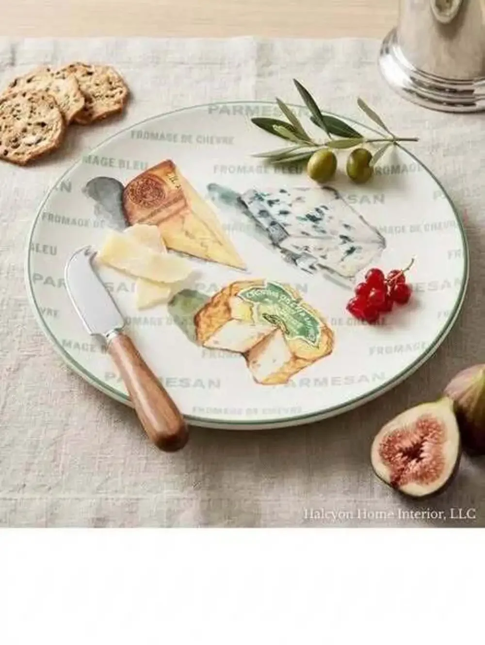 Williams Sonoma Footed Fromage Plate with Painted Cheese Design